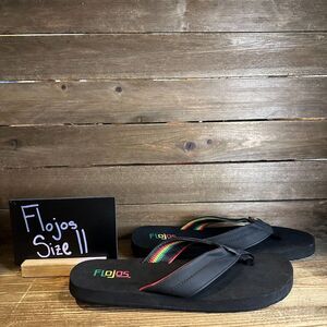 Womens Flojos Bandera Rasta Black Comfort Foam Casual Beach Flip Flops Size 11 M